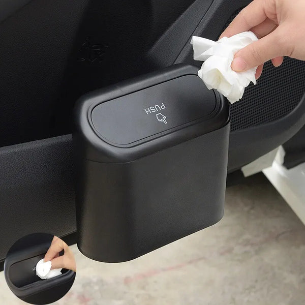 Car Trash Can Bin with Lid - Universal Vehicle Mini Leakproof Garbage Can Bin - Car Organizers and Storage for Front Back Seat Accessories for Auto Office Home(Black)